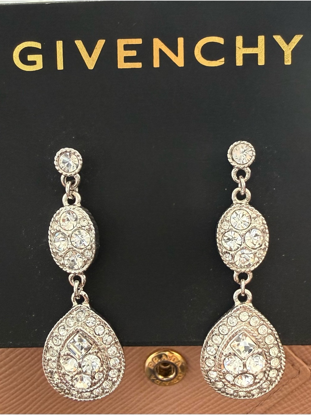 Givenchy Silver-Tone Crystal Teardrop Dangle Earrings NWT